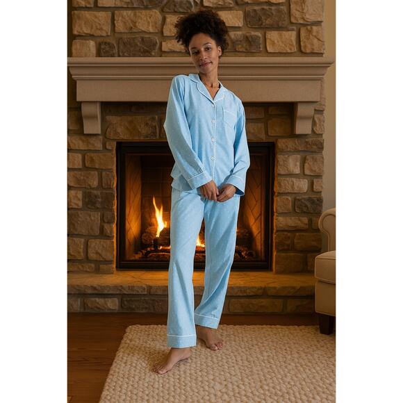 Pajama Gram Classic Tiffany Blue 100% Cotton Jersey Polka Dot Pajamas. Size XS - Picture 1 of 6